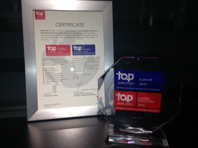 Valeo Awarded 2016 Top Employers United Kingdom Certification